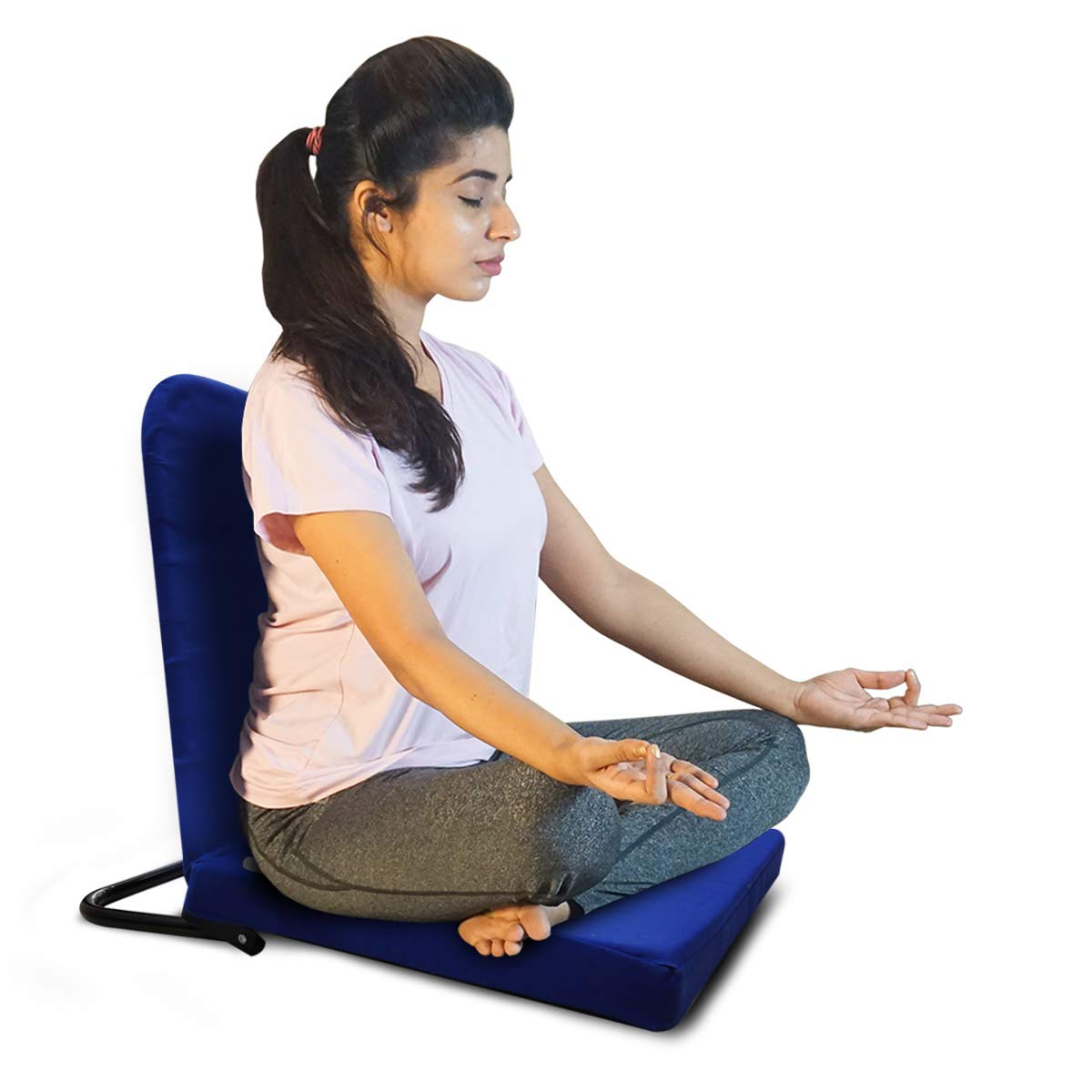 KawachiPremium Buddha 90° Angle Meditation Floor Chair Foldable Fixed Back Support Chair. Ideal for Seating, Yoga, Gaming and Meditation - KW96 Blue