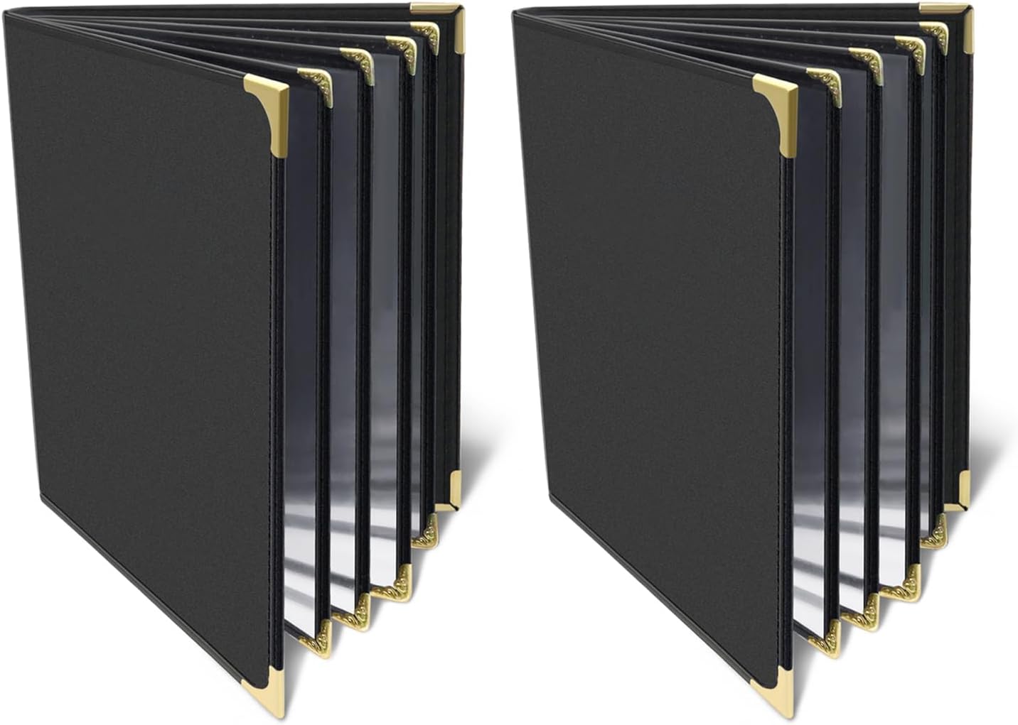 Menu-Covers 8.5 X 11 Restaurant - 2 Pack Menu Sleeve 4 Page 8 View Premium Faux Leather Transparent Black for Bar Cafe Book Folder