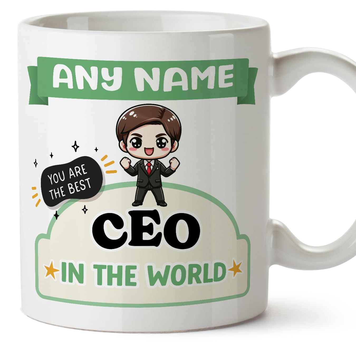 MUGFFINS Personalised Mug for CEO Man - in English - Best in The World - Kawaii - Funny Custom Gift for Colleagues - Ceramic 11oz Mug