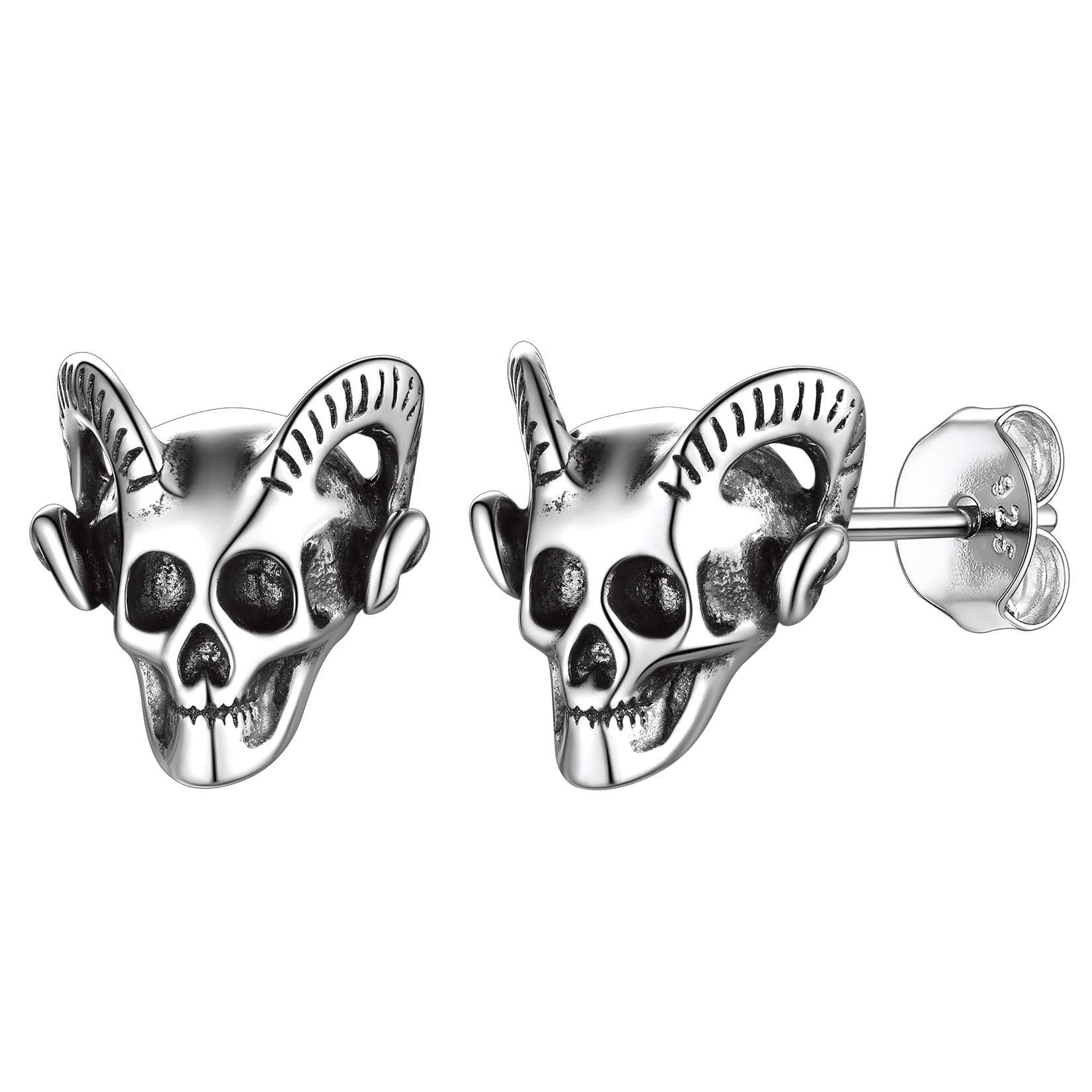 Suplight Punk Skull Earrings 925 Sterling Silver Gothic Skeleton Stud/Hoop Earrings for Women Men (with Gift Box)