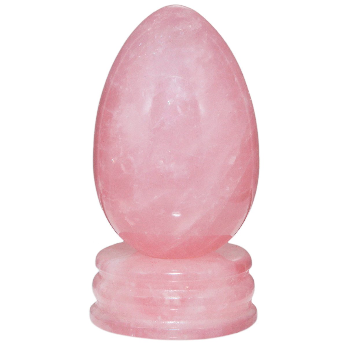 KYEYGWO Carved Rose Quartz Egg Shaped Crystal with Gemstone Stand