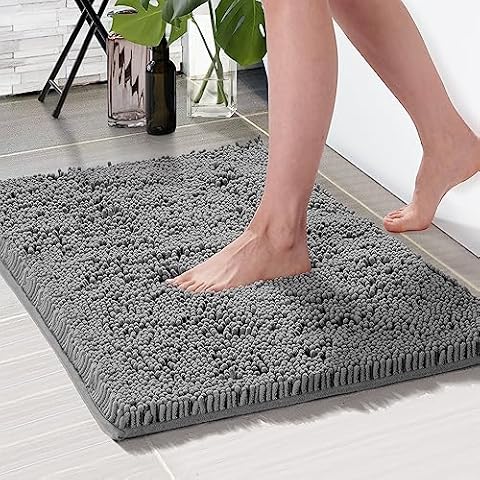 Deconovo Chenille Bath Mat - Luxurious Soft Microfiber Absorbent Bathroom Rug, Non-Slip, Quick Dry, Perfect for Bath and Shower, Sustainable Home Decor, Grey, 32x20 Inches Cover