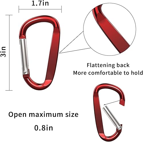 Miniatura 2 de XIECHANEE Clips de mosquetón de aluminio de 3 ", hebilla de gancho de mosquetón de llavero con forma de anillo D 12PCS