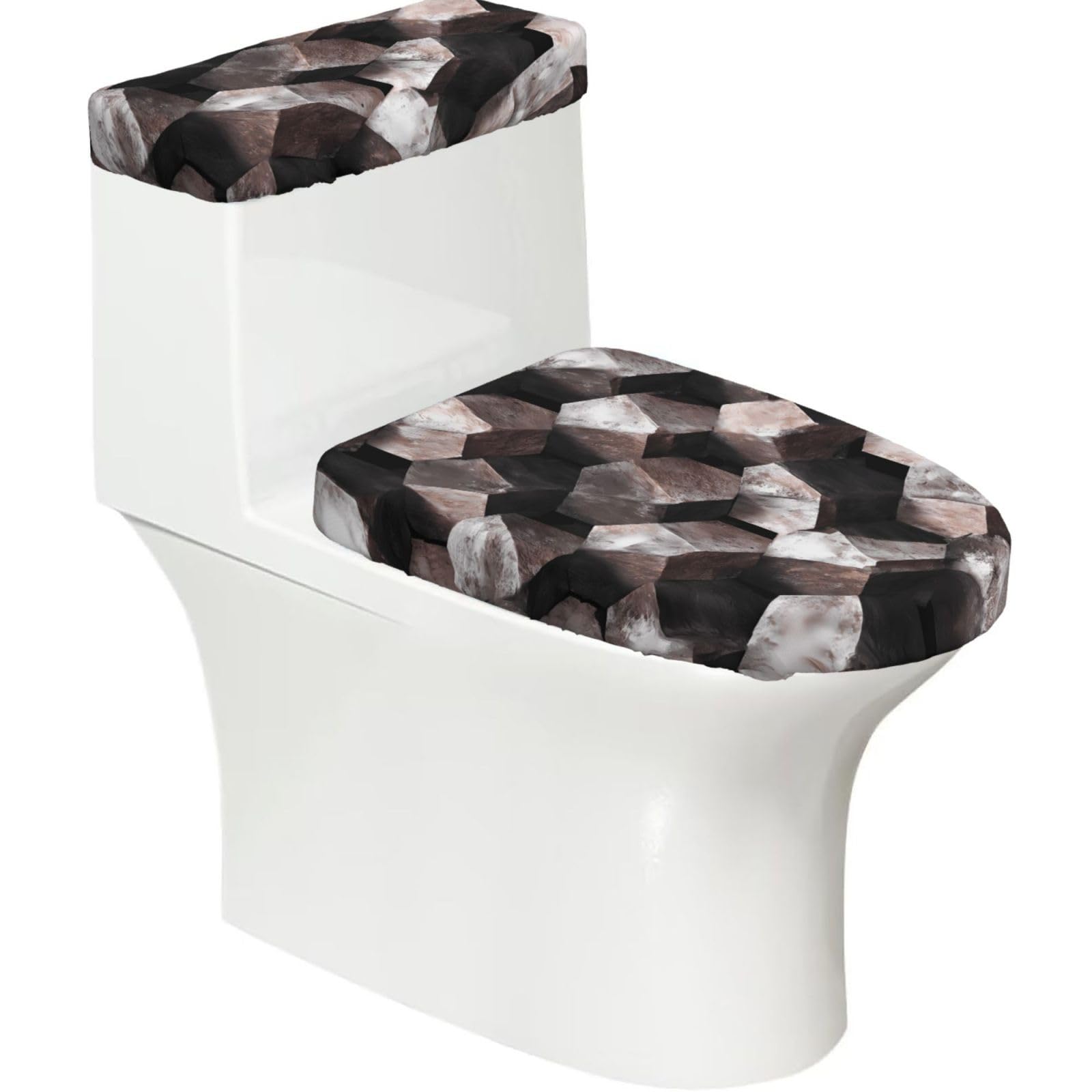 Wzycwb Black Stone Pile 2-Piece Toilet Seat Cover Set With Tank Lid, Elastic Fit For U-Shape & Elongated Toilets, Bathroom Decor, Housewarming Gift