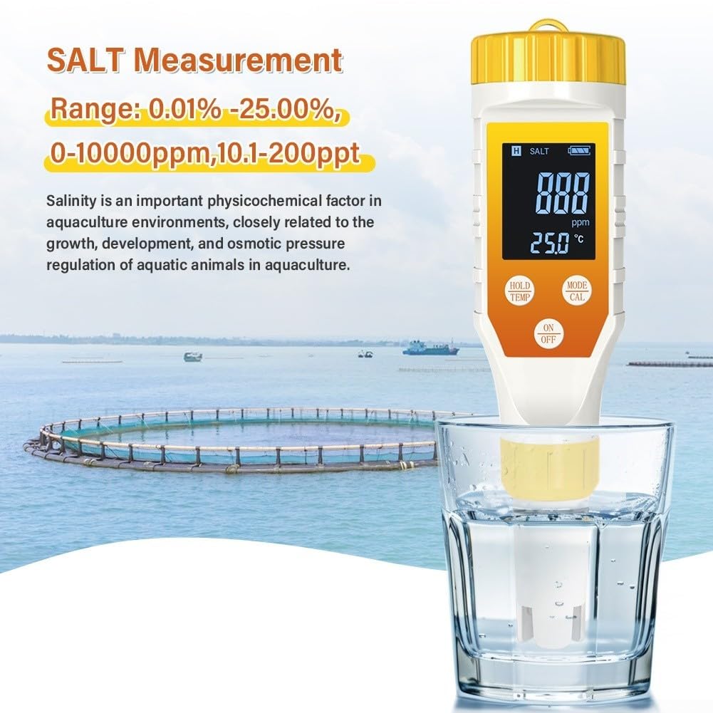 7-en-1 Medidor de salinidad de pH Orp del probador del agua del hidrógeno para el análisis de calidad del café del jugo del agua potable