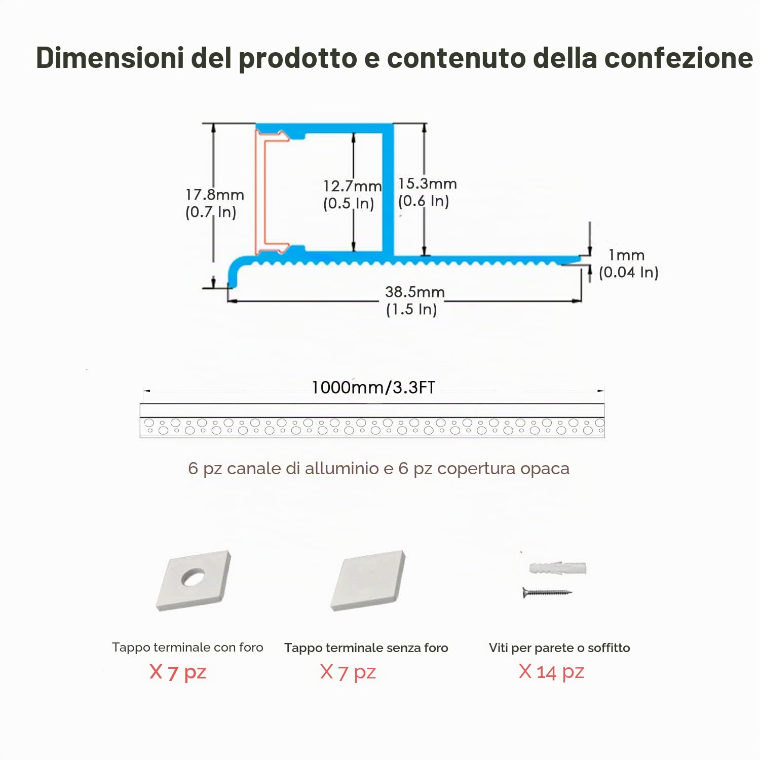 Besseto Profilo LED per Pannelli di Gesso 6 Pezzi 1 Metro/3.3 Piedi Profilo LED per Pannelli di Gesso Profilo in Alluminio, Profilo LED in Alluminio per Piastrelle con Scanalatura per Pareti e