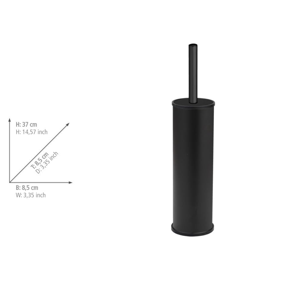 Escobillero de inodoro Olmedo negro, Escobilla, soporte cerrado de acero inoxidable, 8,5 x 37 x 8,5 cm, color negro