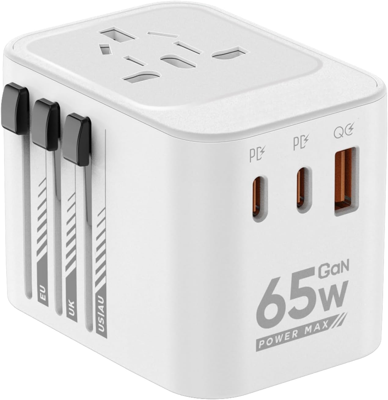 JTP Universal Travel Adapter, 65W International Universal Adapter European Laptop Travel Plug Adapter with 3 USB Ports (2 USB C) Worldwide Adapter for Europe UK AUS Asia Japan Covers 300+Countries-image-5