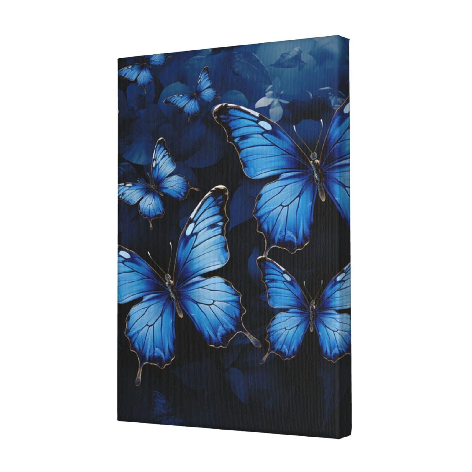 FodPand Dark Blue Butterflies Canvas Wall Art for Living Room Wall Decor 12"x18" Modern Artwork Painting Pictures Hanging Canvas Prints Aesthetic Wall Art for Bedroom Bathroom Office Wallart Decor