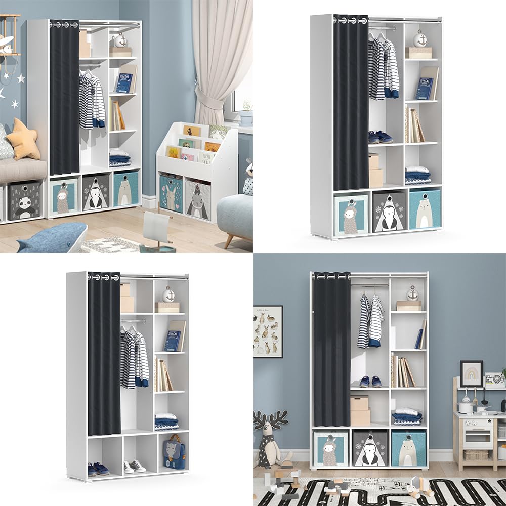Vicco Armoire pour Enfants Luigi, Blanc, 105.8x178.1cm avec Tringle à Rideaux, combinable avec d'autres Meubles de la série Luigi