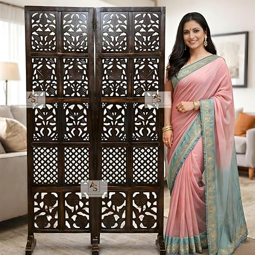 Image of Wooden Partition for Living Rooms Wall Dividers,Screen Separator Wall Divider for Hall Wall Panels for Living Room /Kitchen /Bedroom /Office /Restaurant (2-Panel with Stands)