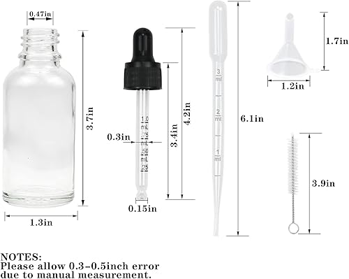 Miniatura 2 de Botella cuentagotas transparente de 2 onzas, 6 botellas redondas de vidrio con cuentagotas Boston y 2 cuentagotas de ojos medidos de 0.17 onzas