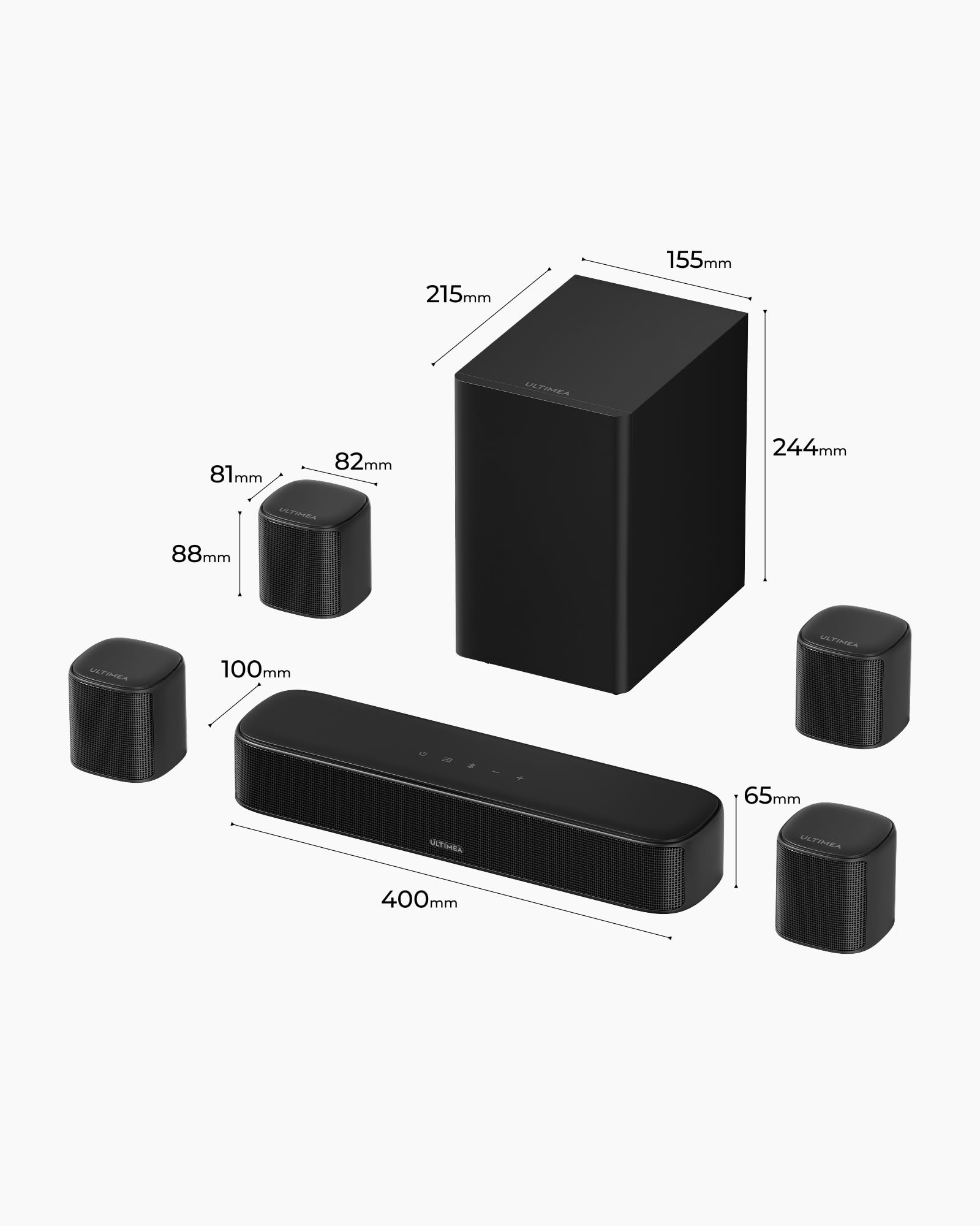 ULTIMEA 7.1 Soundbar TV, Sistema Audio Home Theater Surround | Subwoofer da 5,25", Potenza di Picco di 350 W, 4 Altoparlanti Surround, Controllo tramite App, HDMI ARC, Bluetooth 6.0