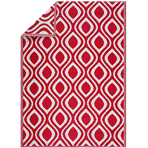 Playa Rug Reversible Indoor/Outdoor 100% Recycled Plastic Floor Mat/Rug - Weather, Water, Stain, Fade And Uv Resistant - Venice- Red & White (8'X10') #TOP5