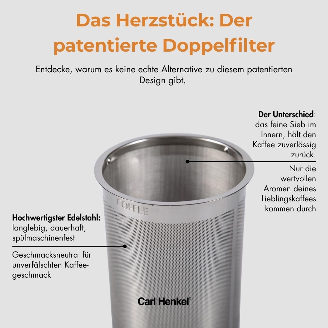 ARCA X-Tract Brew - Filtro permanente per caffè da 0,6 l con manico verde - Macchina da caffè per 2-3 tazze - Brocca caffè in vetro con filtro in acciaio inox