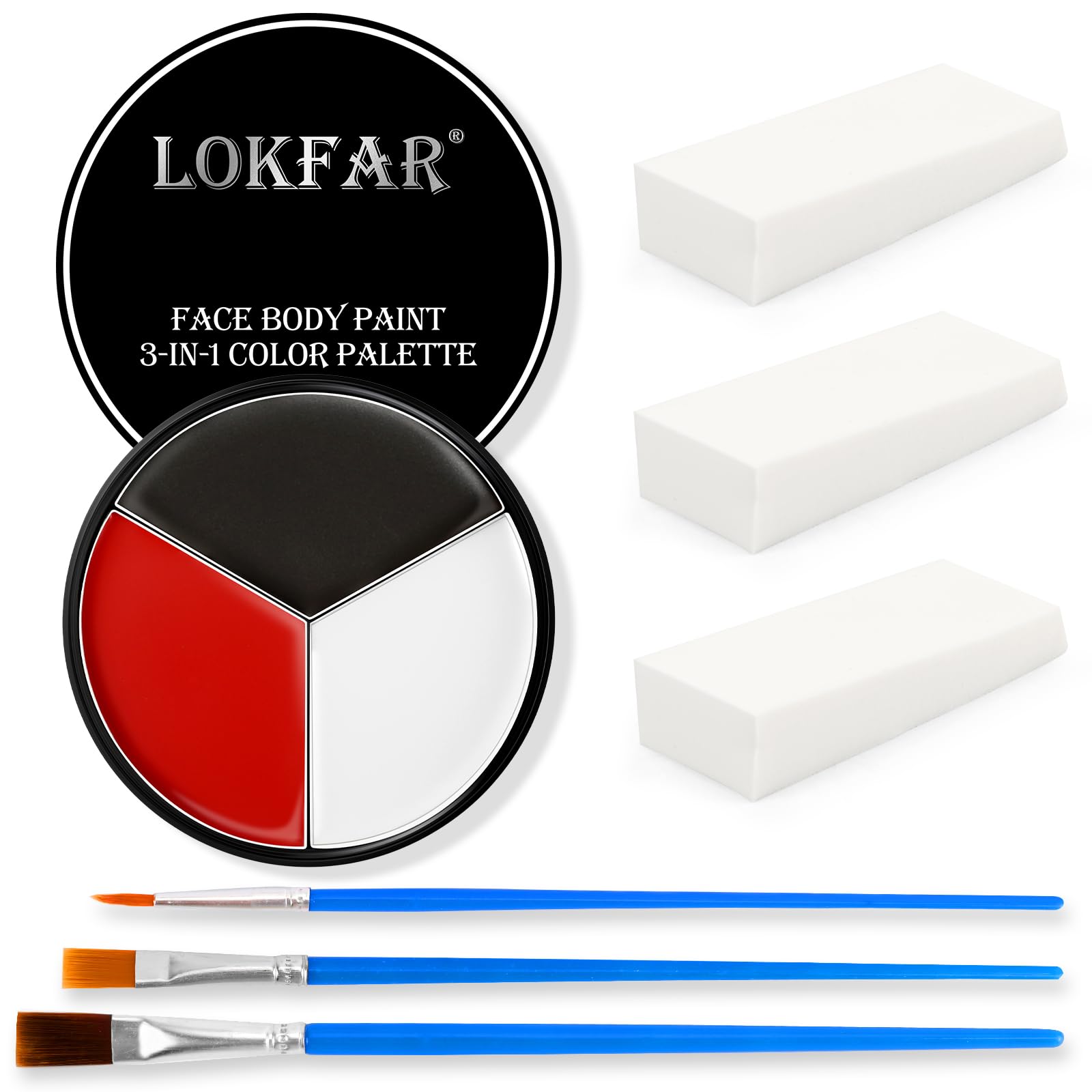 Black White Red Face & Body Paint - Blendable Facepaint Foundation with Sponge & Brush for Skin, Professional Halloween Face Make-up Kit for Zombie Clown Vampire Skeleton Skull Joker Costume 06 Clown/Vampire