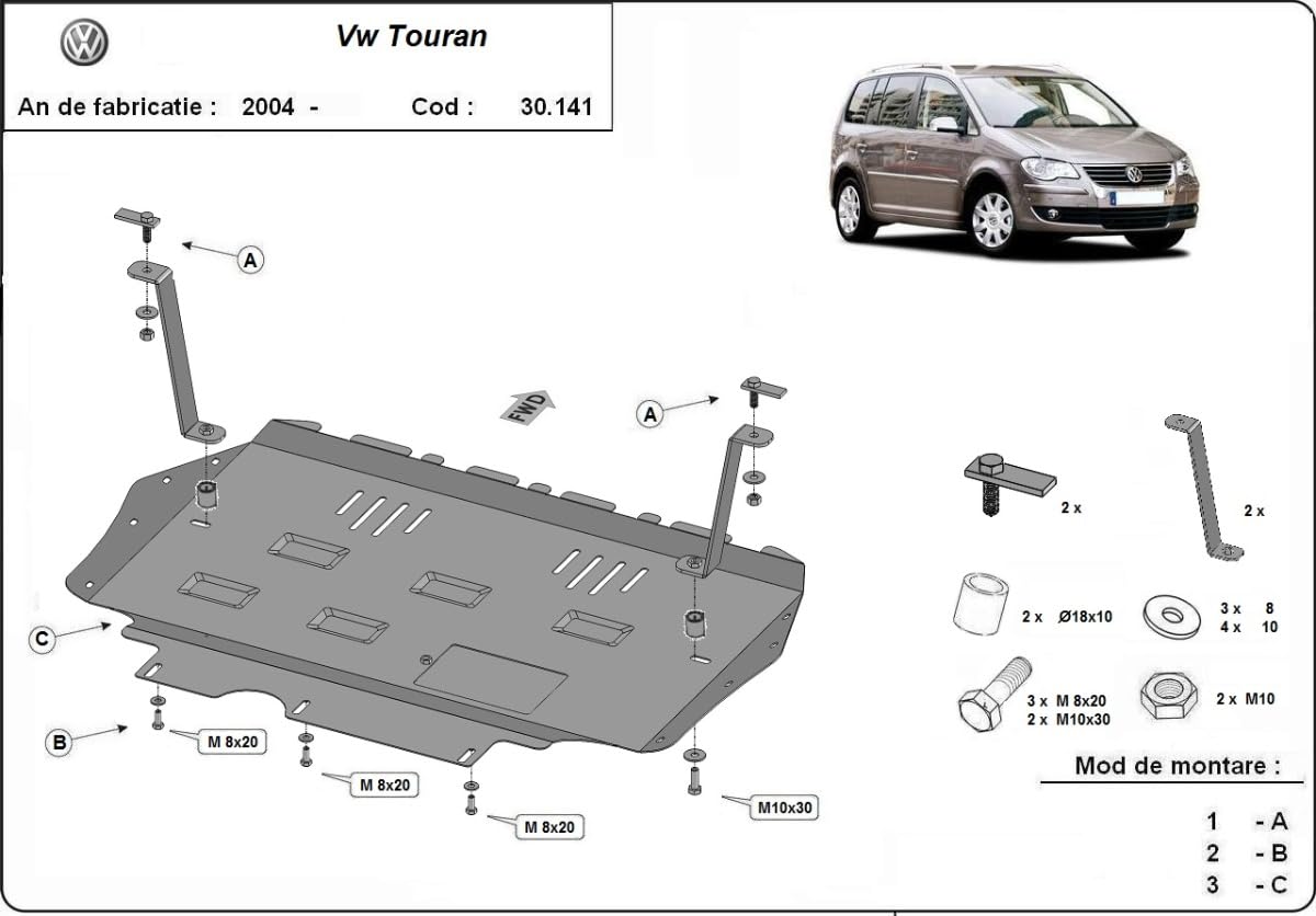 Protezione motore in metallo compatibile con Volkswagen Touran