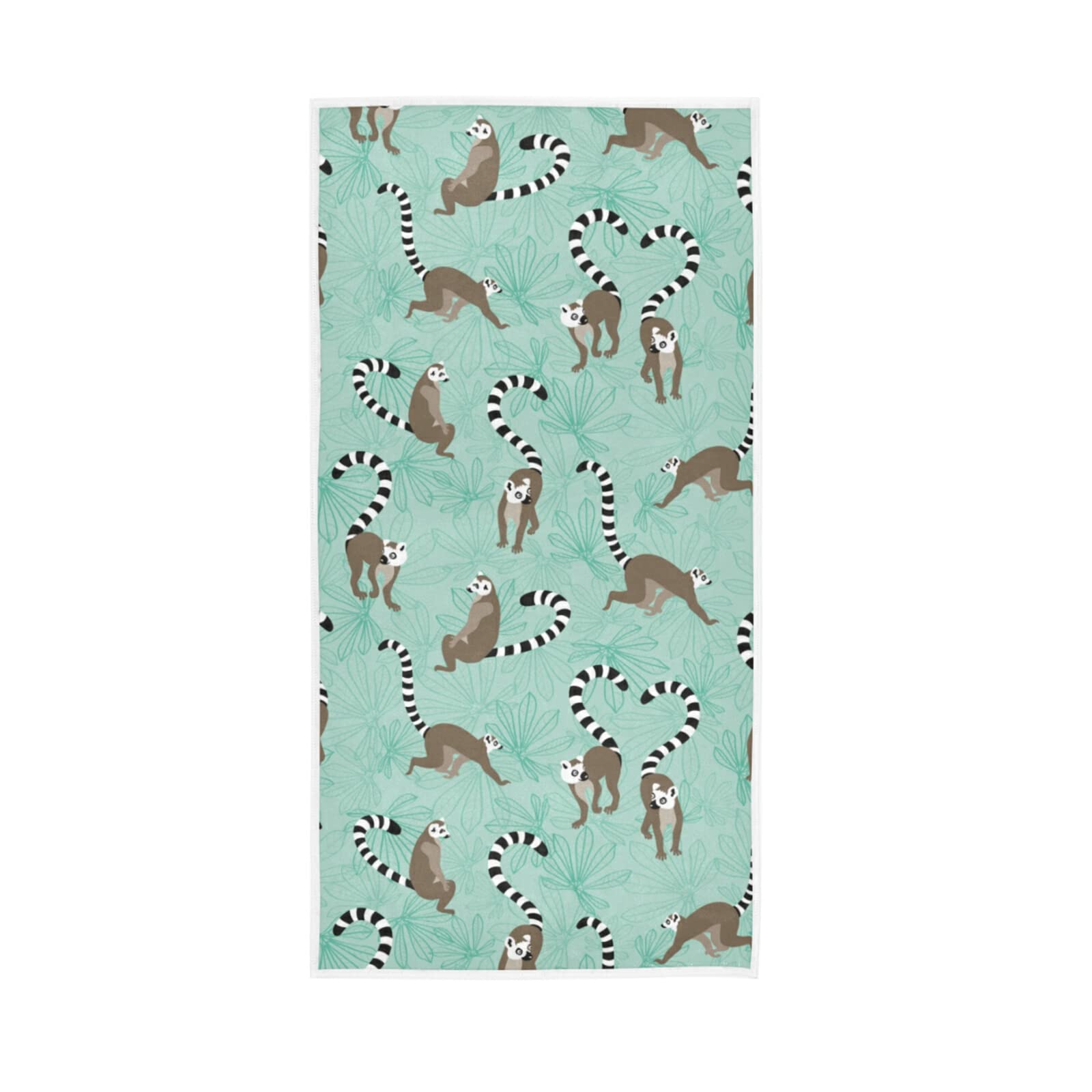 HUYGD Seamless Katta Lemur on Turquoise Floral Background Soft Hand Bath Towel 30" x 15" Thin Fast Drying Absorbent Soft Towels for Kitchen Gym Spa Hotel Beach