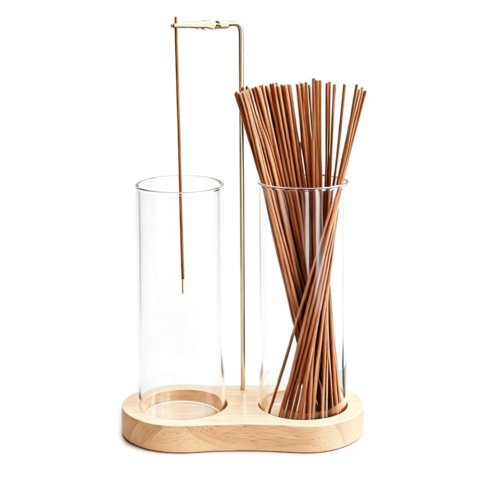 2 in 1 Incense Sticks Burner Holder with Storage, Hang Upside Down Incense Holder for Sticks with Glass Ash Catcher for Meditation Yoga Spa Room Decor (Wooden)