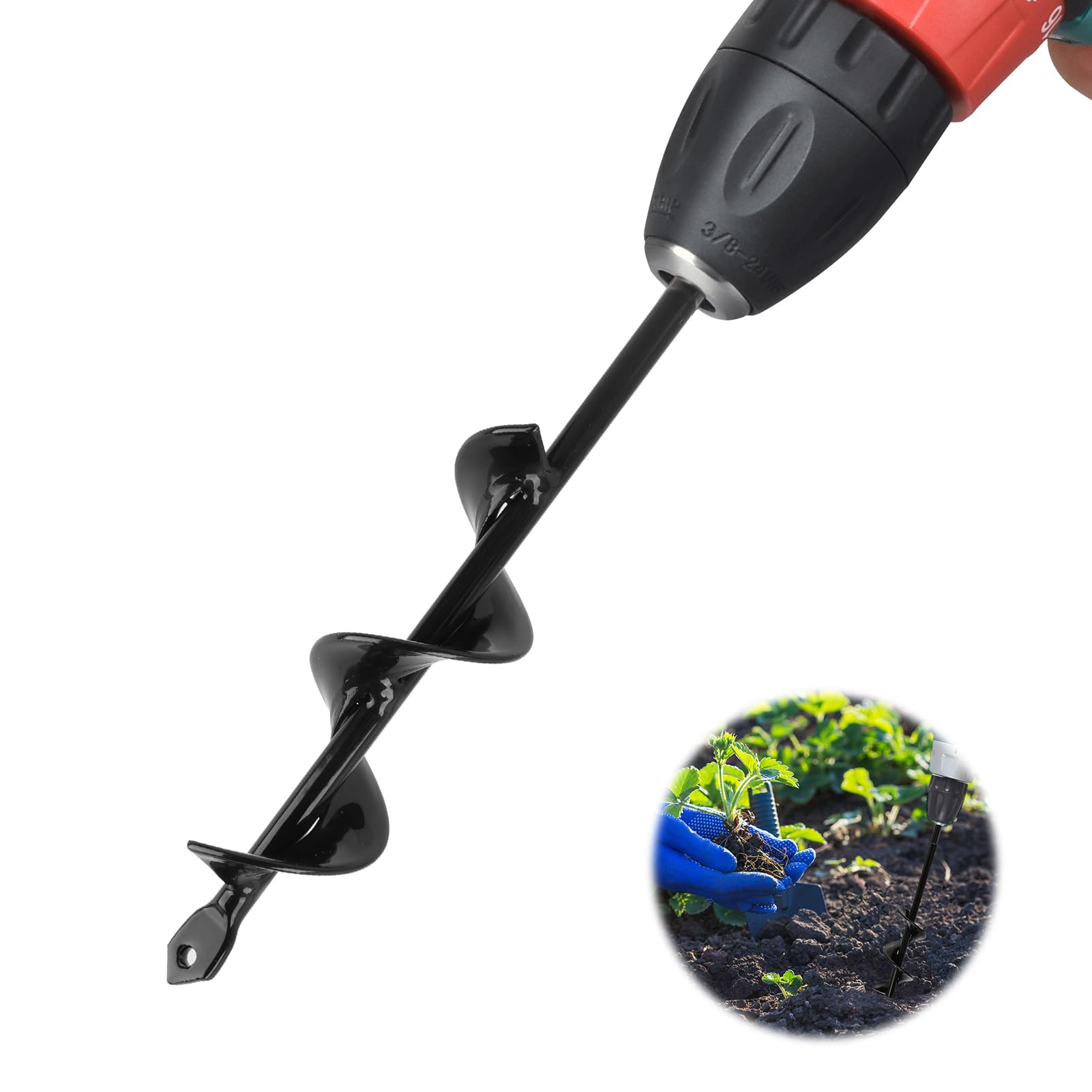 Foret hélicoïdal de Jardinage, 4x22cm, Mèche Tarière pour Perceuse, Jardin Tarière pour Perceuse électrique, pour Plantation de Bulbes, Fleurs, Compatible avec la Plupart des Perceuses