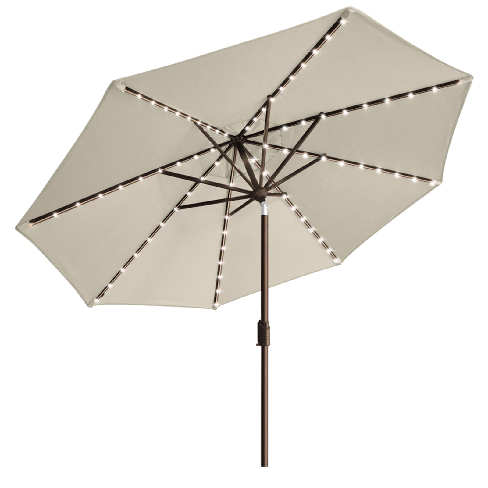 EliteShade USA 10-Year-Non-Fading Solar 9ft Market Umbrella with 80 LED Lights Patio Umbrellas Outdoor Table Umbrella with Ventilation, Antique Beige