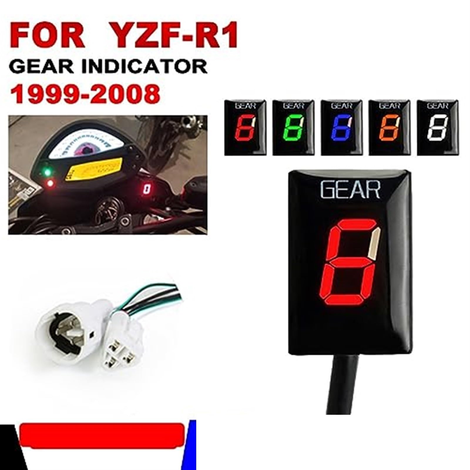 Ganganzeiger Motorradzubehör Ganganzeige 1-6 Level Geschwindigkeitsanzeige, for YZF-R1 YZF R1 YZFR1 1998-2005 2006 2007 2008(Black Orange)