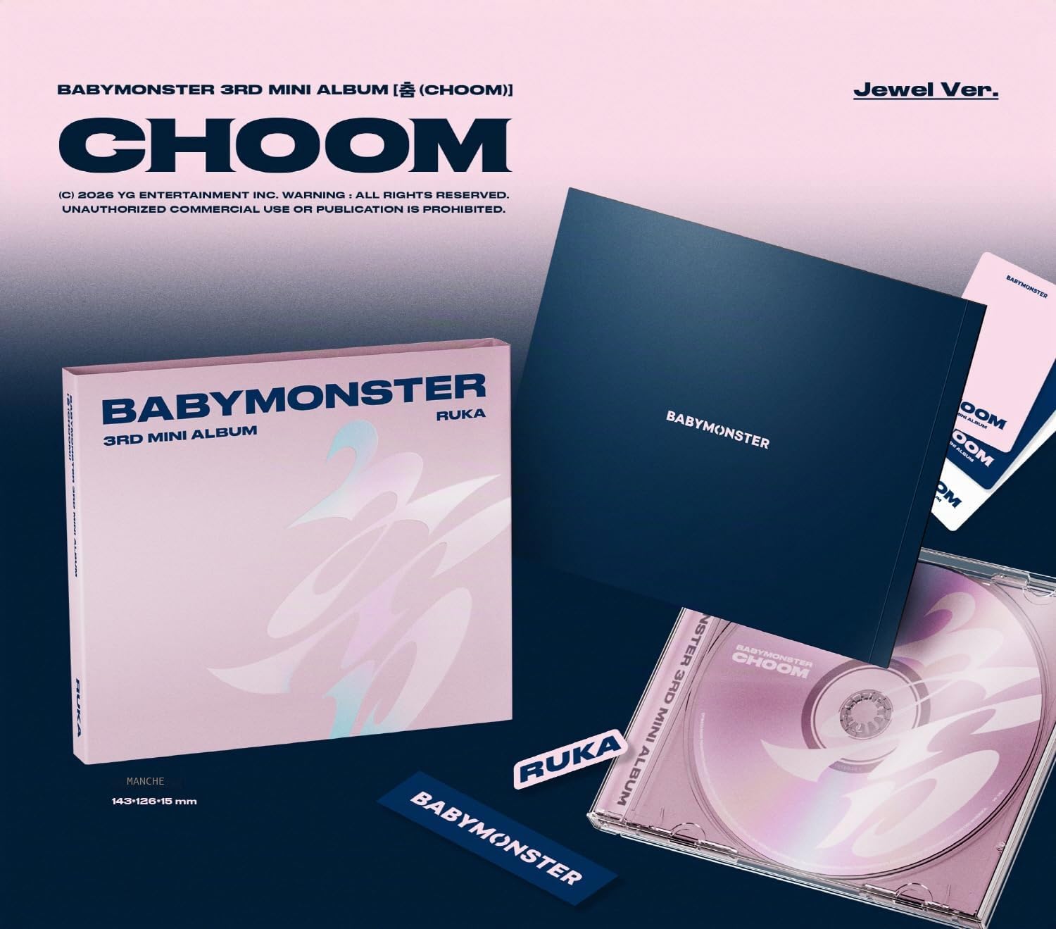 BABYMONSTER CHOM 3ème Mini Album Jewel Version aléatoire Étui + CD + Livre photo + Carte Selfie + Autocollant + Suivi