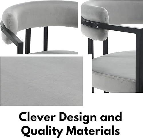 Miniatura 4 de Juego de 2 sillas de comedor de terciopelo gris, sillas de comedor modernas con respaldo cómodo, silla de comedor tapizada, sillón decorativo para