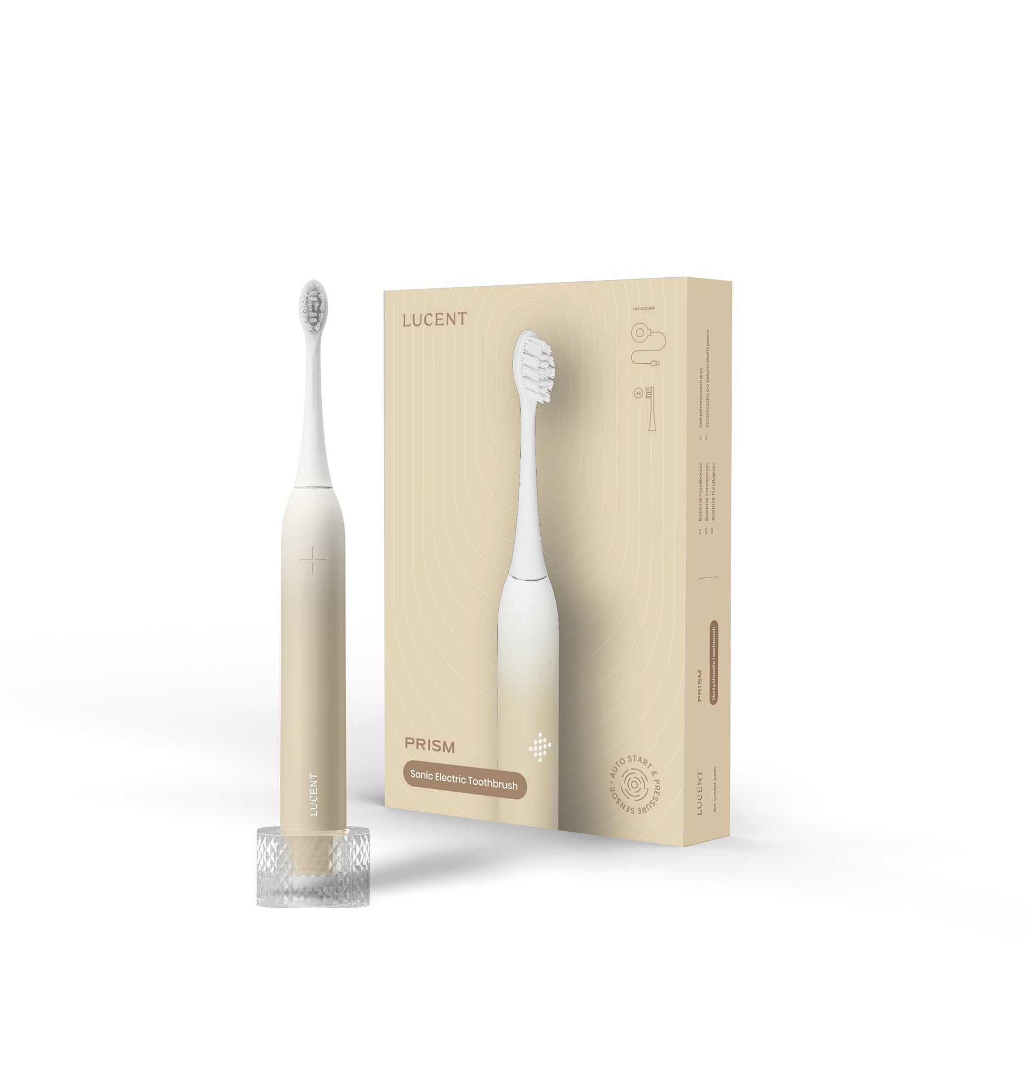 Elektrische Schallzahnbürste Vanilla Cream – Sonic Zahnbürste mit Smart Timer, automatischer Ein/Aus-Funktion, 3 Reinigungsmodi, Drucksensor, 60 Tage Akkulaufzeit für Erwachsene