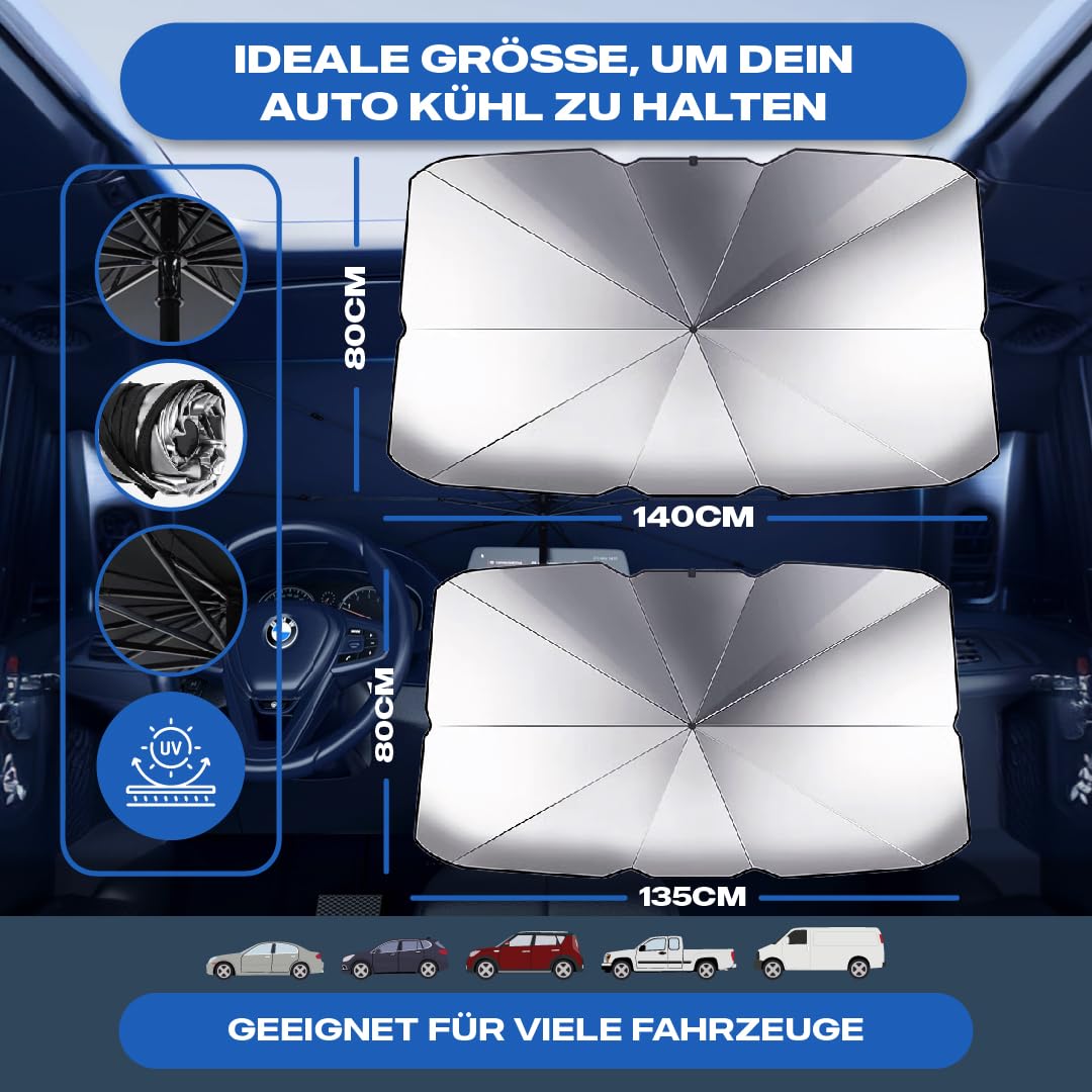 Sonnenschutz Auto Frontscheibe 140x80cm - UV Schutz Mit Titan-Beschichtung