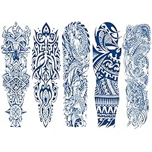 Aresvns Semi Permanent Tattoos for adult, Realistic temporary tattoo sleeve,Full Arm Temporary Tattoos Waterproof & Long-Lasting 2-3 Weeks Christmas Gift Drak blue