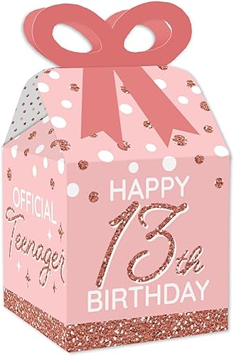Miniatura 1 de Big Dot of Happiness 13 cumpleaños rosa dorado - Cajas de regalo cuadradas de recuerdos - Cajas de lazo para fiesta de cumpleaños - Juego de 12