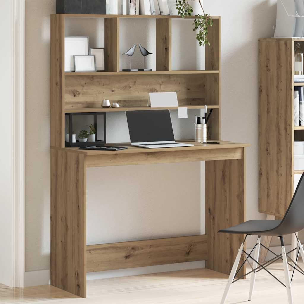 Scrivania con scaffale, rovere Artisan, 102 x 45 x 148 cm, materiale in legno, tavolo da ufficio compatto con spazio per casa, ufficio, cameretta dei bambini