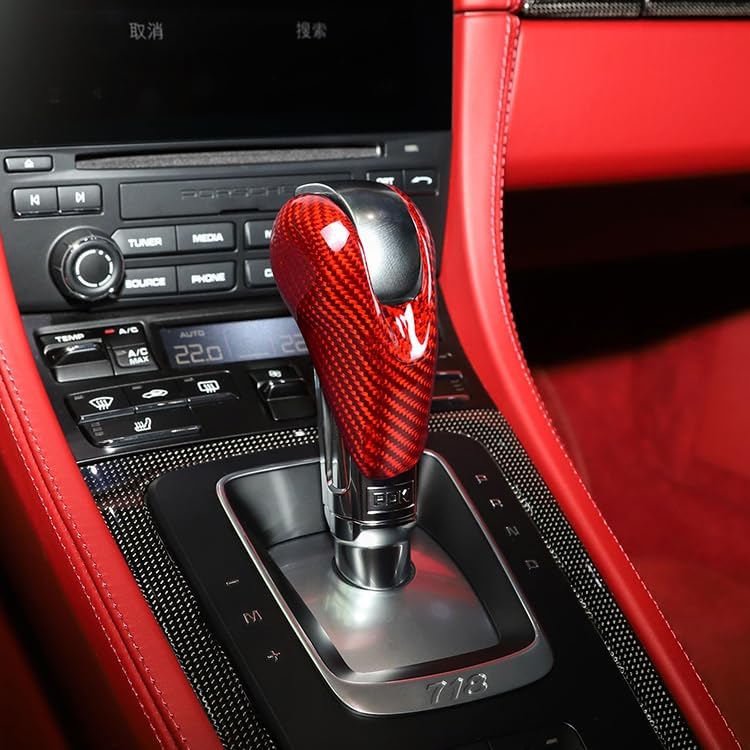 Real Carbon Fiber Gear Shift Knob Trim Cover for Porsche Panamera (2010-2016) Macan(2014-2021) 718(2018-2021) 911(2012-2018) Porsche Panamera Macan 718 911Accessories (Red)