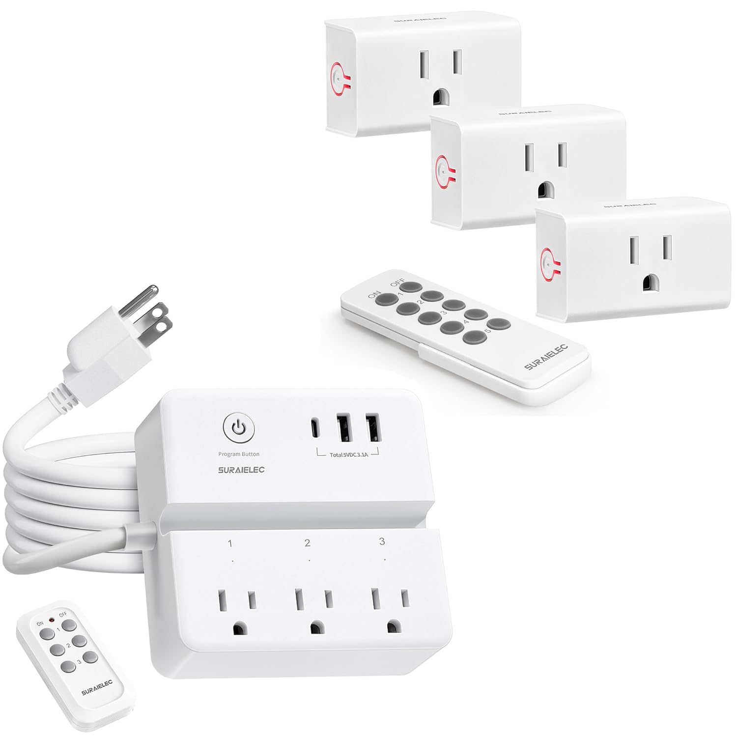 SURAIELEC Remote Control Outlets and Remote Control Power Strip with USB
