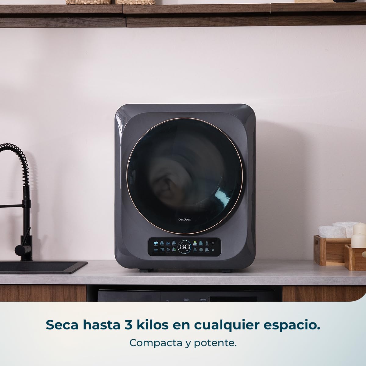 Cecotec Secadora Compacta de Evacuación 3Kg Bolero DressCode Dry 3400V. 8 Programas, Bajo Consumo, Secado Automático Inteligente, Pantalla FullColor, Función UV Care, Dry Shoe Pro y Delay Start