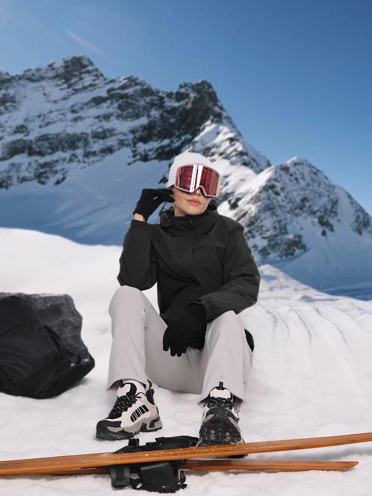 OutPro 3-in-1 Winterjacke Damen Wasserdicht Winddicht Skijacke Outdoor Wandern mit Fleece Gefüttert Doppellagige Abnehmbare Kapuzen-Funktionsjacke für Ski, Bergsteigen, Reisen
