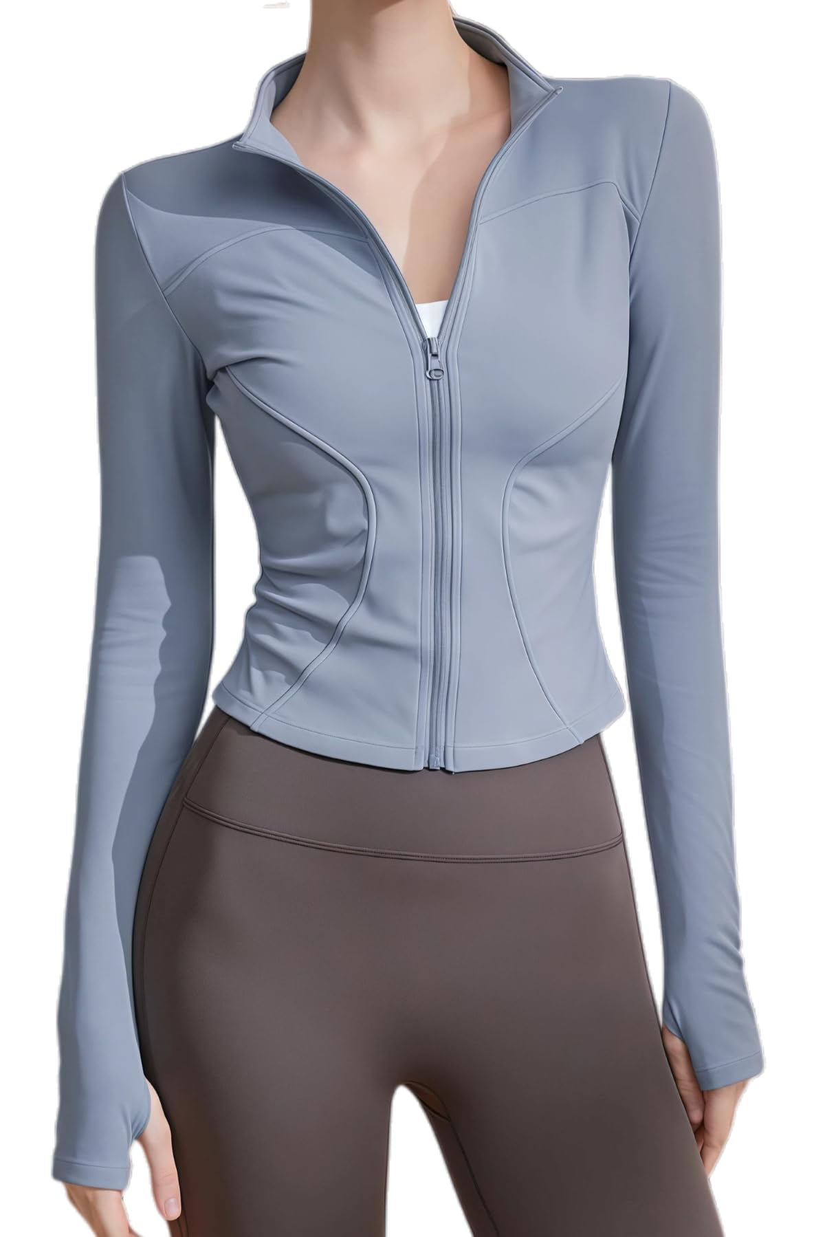 Chaquetas deportivas para mujer, con cremallera, absorben la humedad, de secado rápido, ligeras, de manga larga con agujeros para el pulgar, para yoga, gimnasio, correr — view 9
