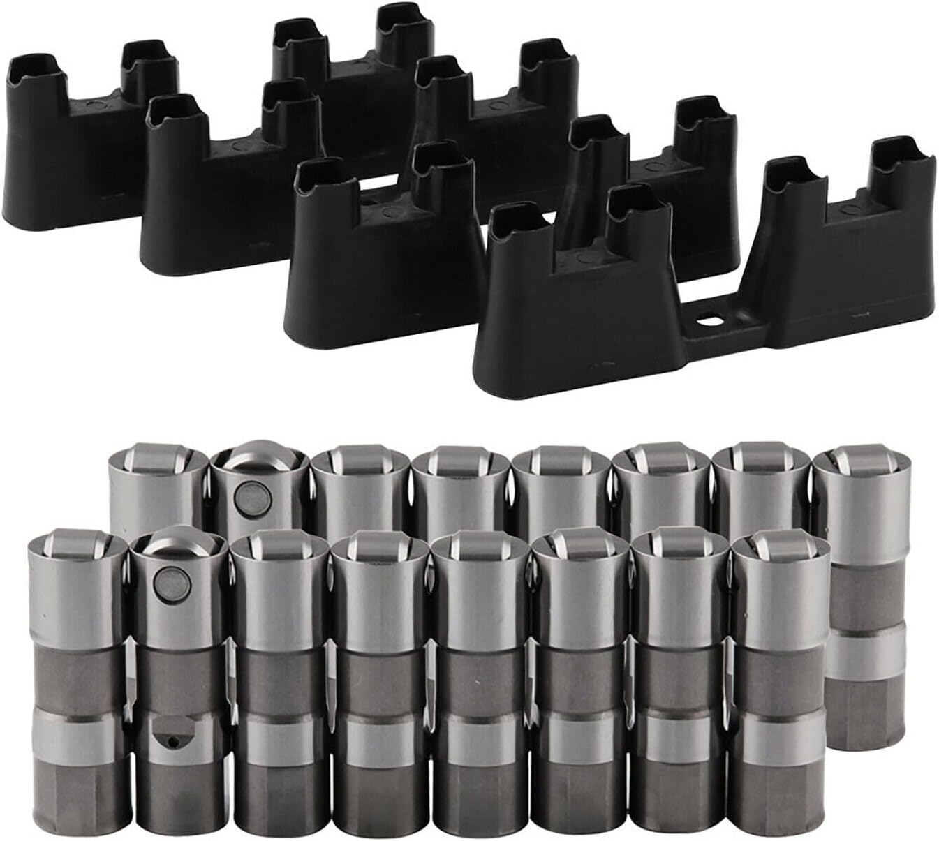 Lifter Set, Hydraulic Roller Valve Lifters & Guides Trays Compatible with GM LS7 Lifters&Trays/with Chevy GMC LS/LQ 4.8 5.3 6.0 6.2L Filter Bolts, 12499225 12595365