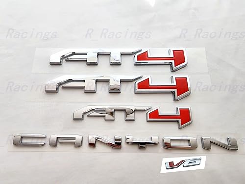 Kit de emblemas de Canyon AT4 V6, 5 unidades, insignia 3D, repuesto para guardabarros trasero Dorr para Canyon 2021-2022 (rojo cromado)
