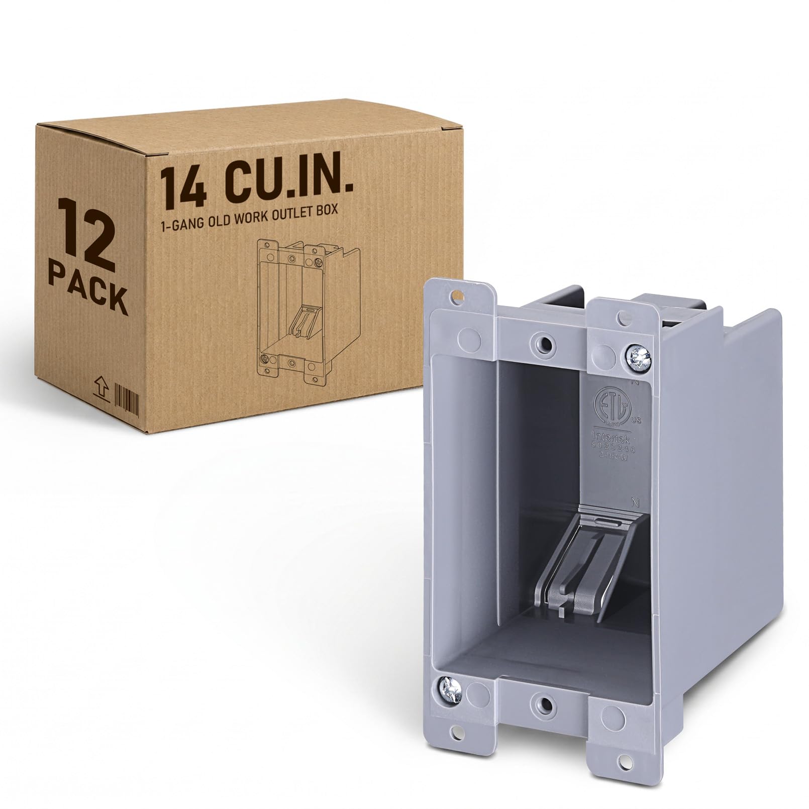 LEONLITE Paquete de 12 cajas de salida eléctricas de trabajo antiguo de una banda, caja de dispositivos estándar de 14 pulgadas cúbicas, caja de conexiones eléctrica de PVC para interruptor, luz de