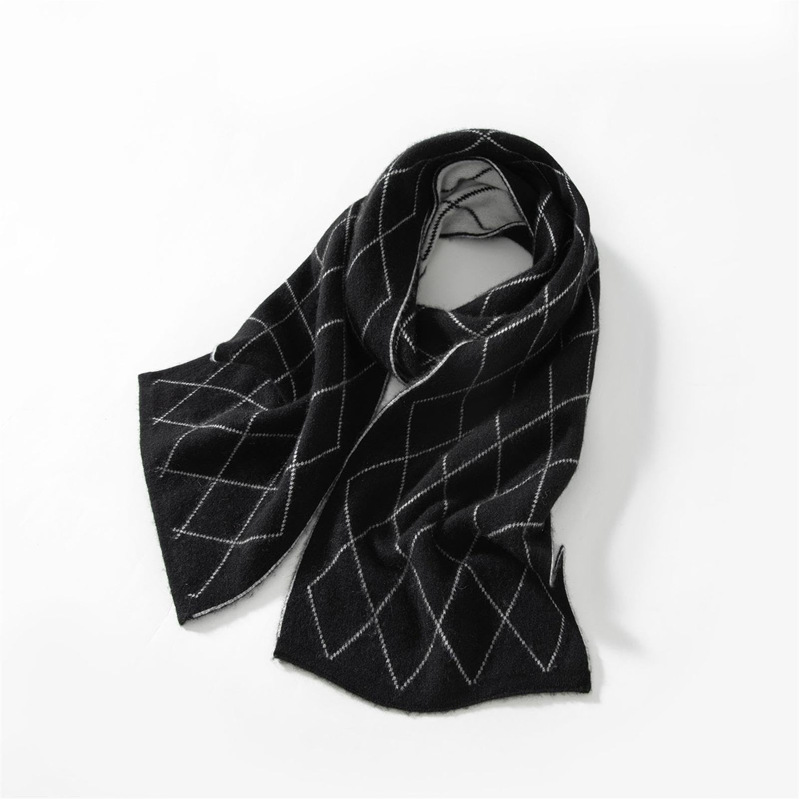 Generico Sciarpa Lana Pura Motivo Rombo Rosso Scialle Collo Inverno Unisex