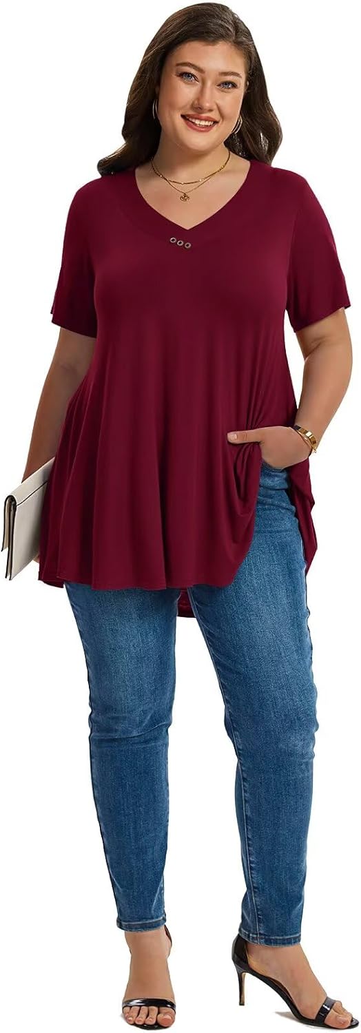 LARACE Plus Size Tops for Womens T Shirts Button Down Summer Clothes Short Sleeve Tunics Casual V Neck Blouses - Image 4