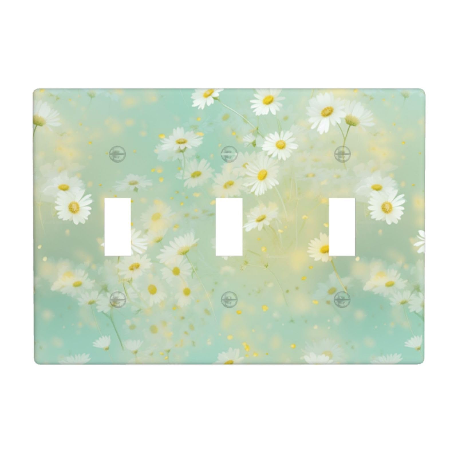 Woshuwo White Small Daisies Yellow Light Switch Covers 3 Gang Triple Toggle Wall Plate Switchplate Electrical Faceplate For Bathroom Kitchen Bedroom Decor