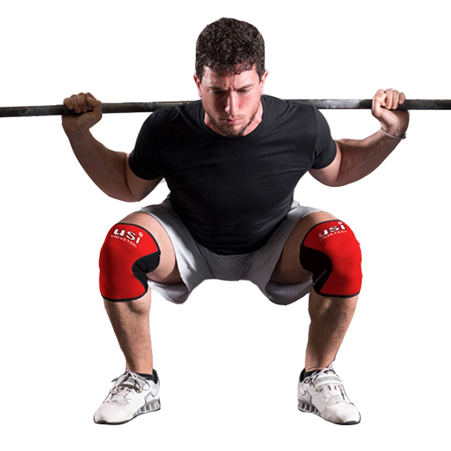 USI UNIVERSAL Rodillera KS7 (paquete de 1 par, 7 mm de grosor) para entrenamiento cruzado, lesiones de rodilla, soporte de compresión para aliviar el dolor, fitness, levantamiento de pesas (grande)