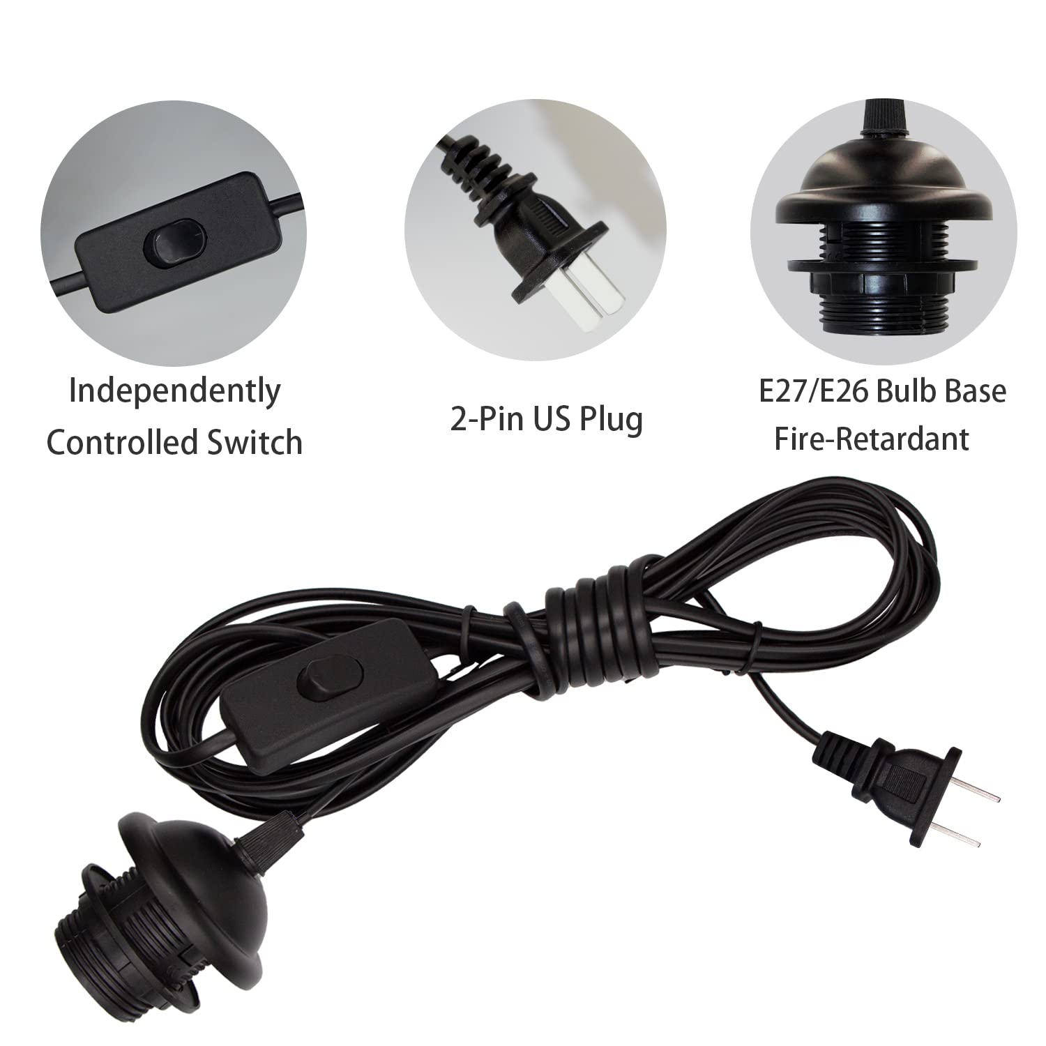 Buy Pendant Light Socket 2 Pack Hanging Light Plug in Cord Black