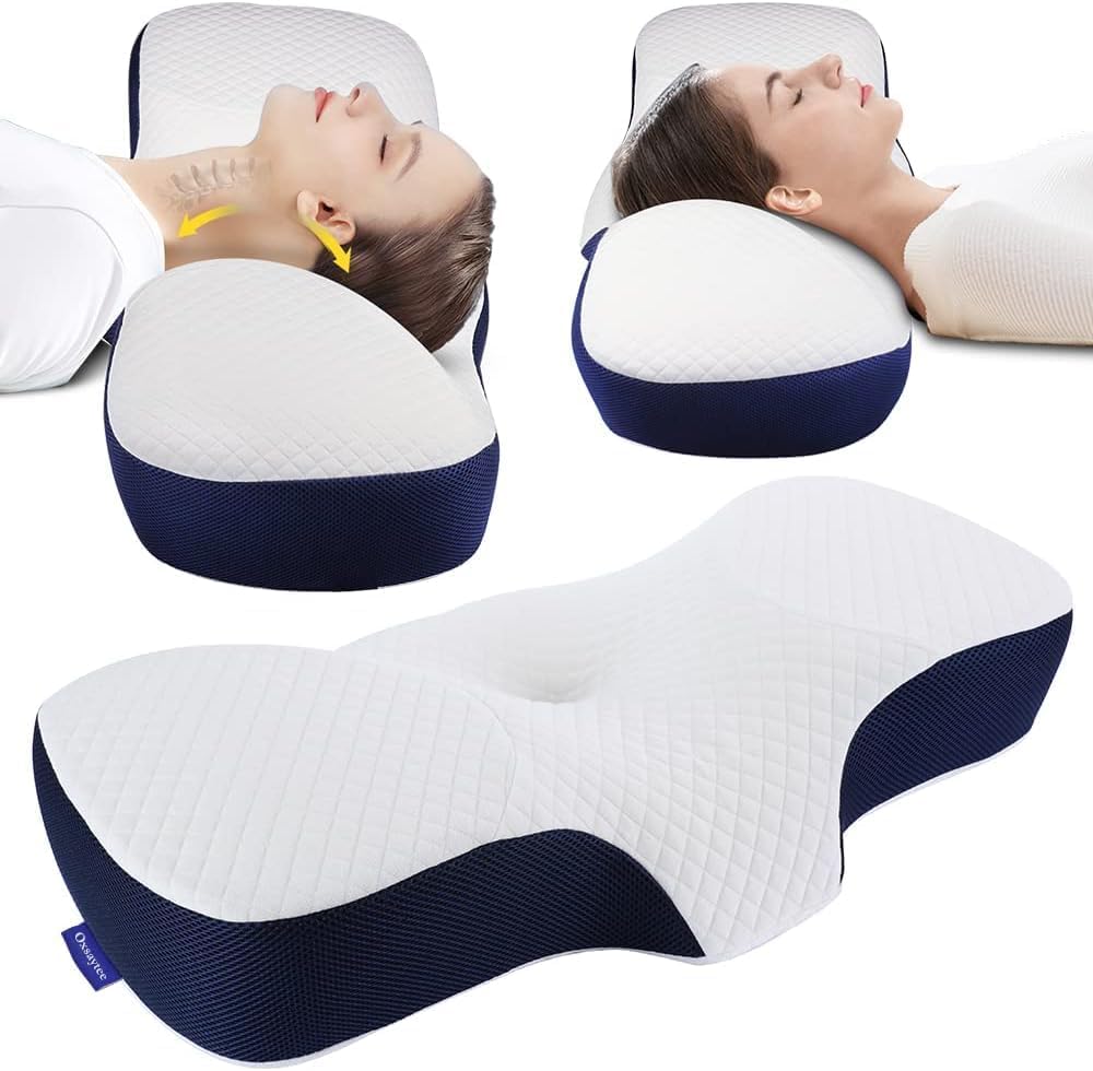 Oxsaytee Memory Foam Neck Pillow, Adjustable Ergonomic Cervical Sleeping Pillow, Neck Support Bed Pillow for Shoulder and Neck Pain Relief, Orthopedic Pillow for Side Sleeping with Washable Cover