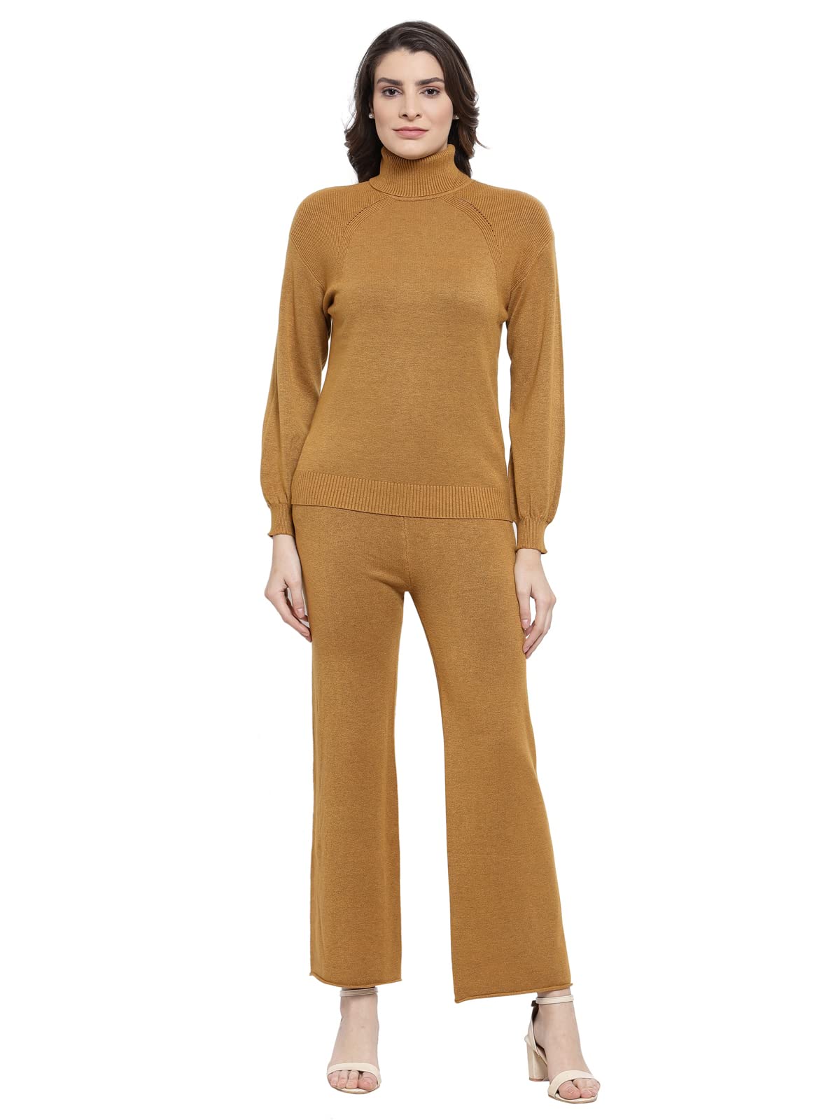 Mafadeny Women Green Solid Turtle Neck Viscose Sweater