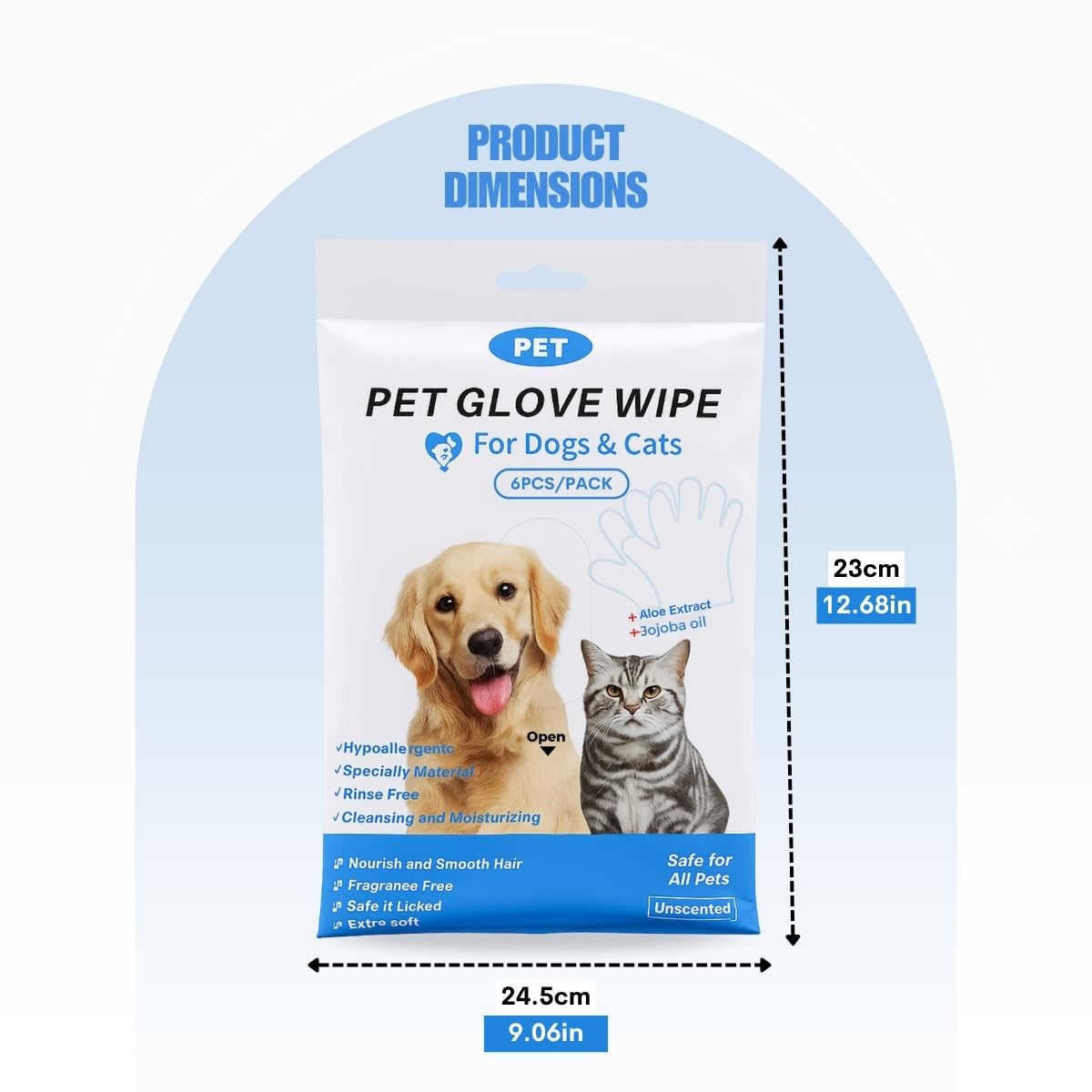 Vitalytes Pet Glove Wipes for Dogs & Cats, Disposable Rinse-Free Cleaning Gloves with Aloe & Jojoba Oil, Hypoallergenic - Image 2