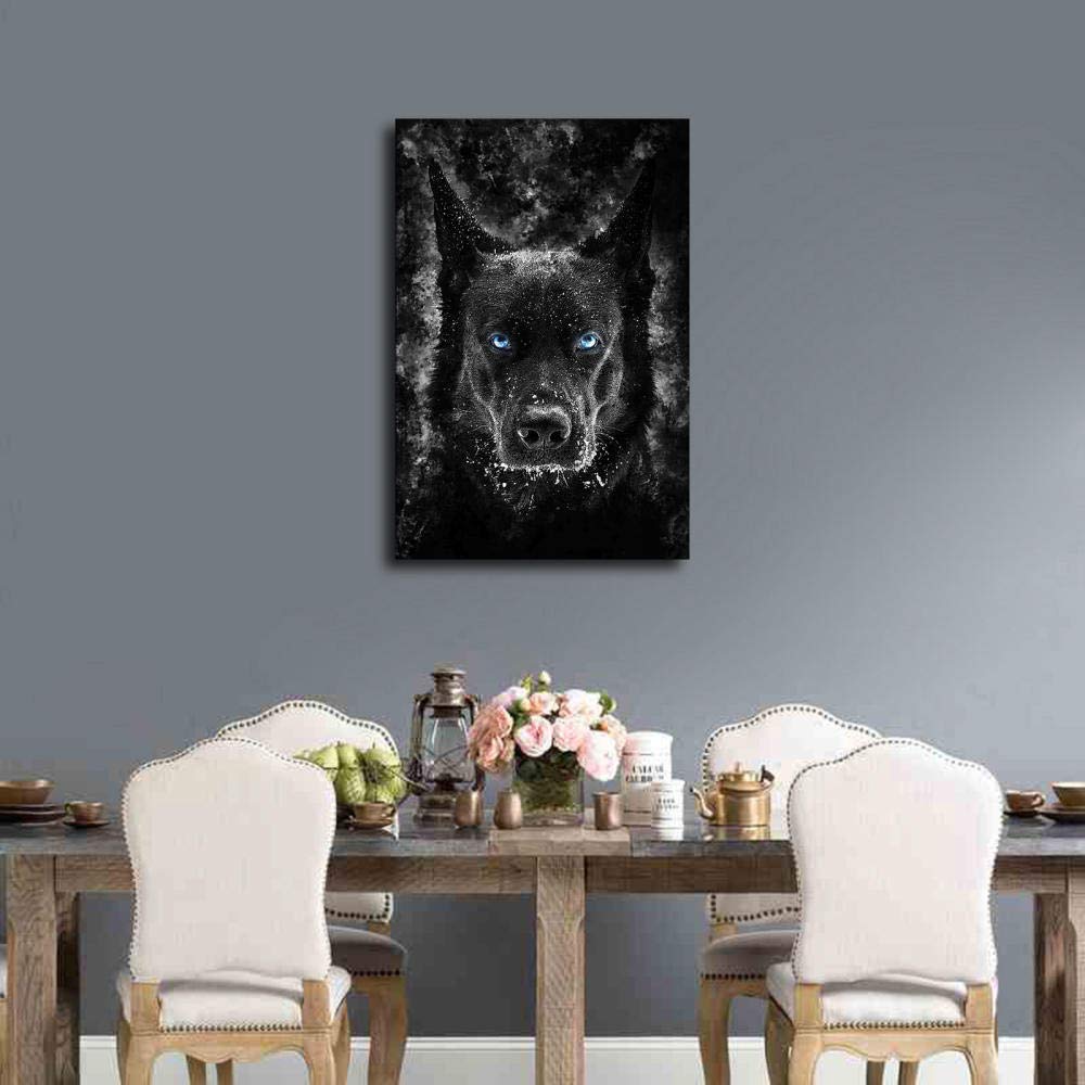 Poster artistico in tela con lupo nero con occhi azzurri, stampa artistica da parete moderna per camera da letto